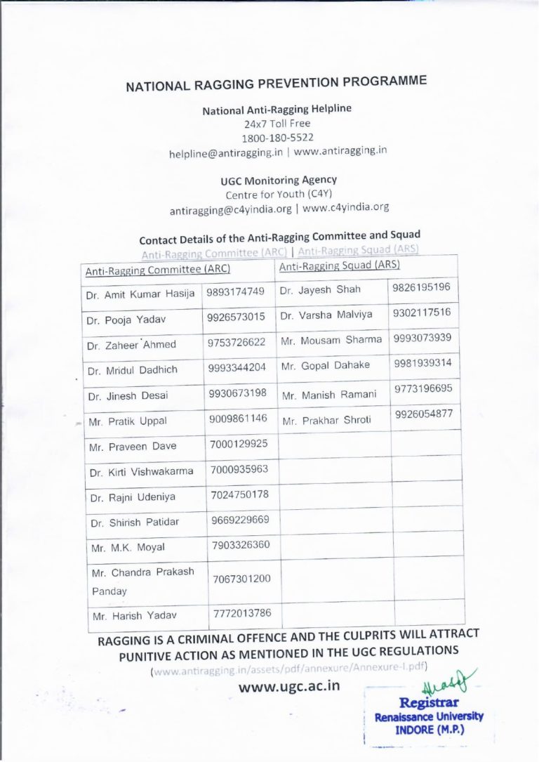 Anti Ragging Committee at Renaissance University